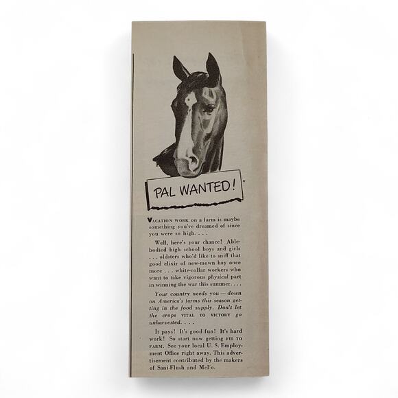 1943 Farm Work Print Ad Pal Wanted Wartime Victory Food Supply Ephemera - Picture 2 of 6